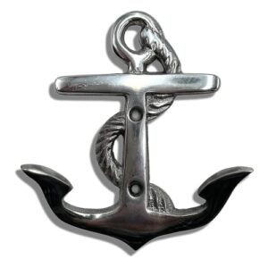 needzo silver tone metal anchor hooks, heavy duty wall mounted coastal towel hook or key holder, beachy nautical home decor for bathrooms and kitchens, 4.5 inches