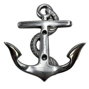 Needzo Silver Tone Metal Anchor Hooks, Heavy Duty Wall Mounted Coastal Towel Hook or Key Holder, Beachy Nautical Home Decor for Bathrooms and Kitchens, 4.5 Inches