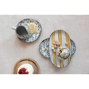 Creative Co-Op Hand-Painted Stoneware Floral/Striped Pattern, Set of 2 Platter Set, 11" L x 6" W x 1" H, Yellow