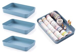 serenita soft plastic drawer organizer storage tray bins set for kitchen dresser bathroom bedroom office desk closet. (4 large blue)