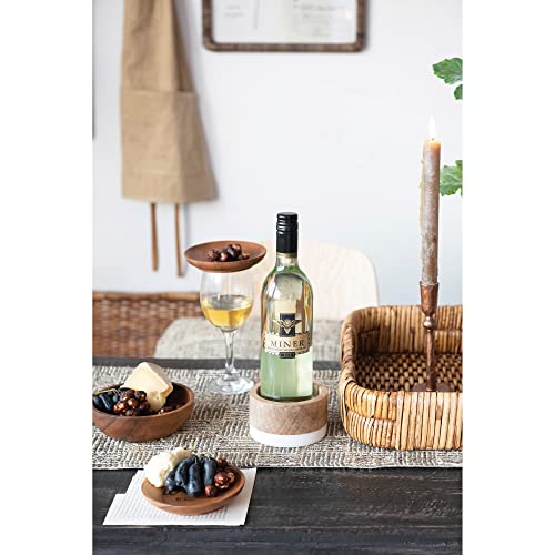 Creative Co-Op Mango Wood and Marble Bottle Holder, 5" L x 5" W x 3" H, Multicolor