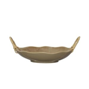 creative co-op stoneware bowl with rattan wrapped handles, reactive crackle glaze,cream