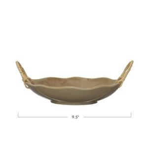 Creative Co-Op Stoneware Bowl with Rattan Wrapped Handles, Reactive Crackle Glaze,Cream