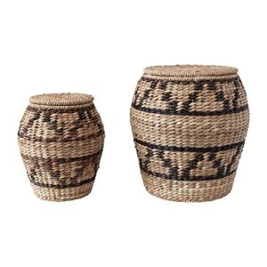 creative co-op hand-woven rattan and abaca design and lids, set of 2 baskets, 17" l x 17" w x 19" h, multicolor