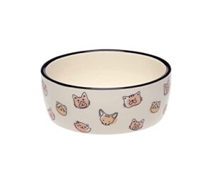 pearhead cat faces pet bowl, cat water and food dish, pet owner cat accessory, ceramic, blush and white