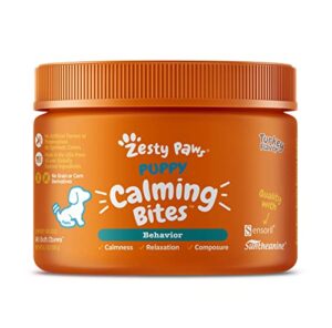 zesty paws calming chews for dogs - composure & relaxation for everyday stress & separation - with ashwagandha, organic chamomile, l-theanine & l-tryptophan – turkey puppy - 90 count