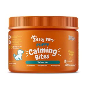 Zesty Paws Calming Chews for Dogs - Composure & Relaxation for Everyday Stress & Separation - with Ashwagandha, Organic Chamomile, L-Theanine & L-Tryptophan – Turkey Puppy - 90 Count