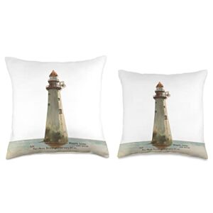 Cohasset and Scituate MA Lighthouse Old Minots Ledge Light Illustration (1889) Throw Pillow, 16x16, Multicolor