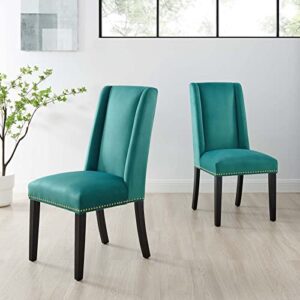 modway baron performance velvet set of 2 dining chair, teal