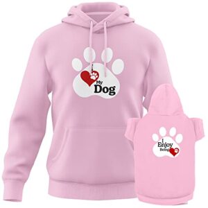 Matching Dog and Owner Outfit Sweater - I Love My Dog I Enjoy Being Loved Pet & Owner Matching Hoodie Sweatshirt Cute Dog Clothes - Light Pink/M Human | S Dog