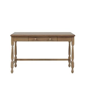 martha stewart tabitha solid wood writing table with metal glides drawer for storage living room furniture, home office small computer desk, turned legs, 47.5" w x 23" d x 29" h, natural