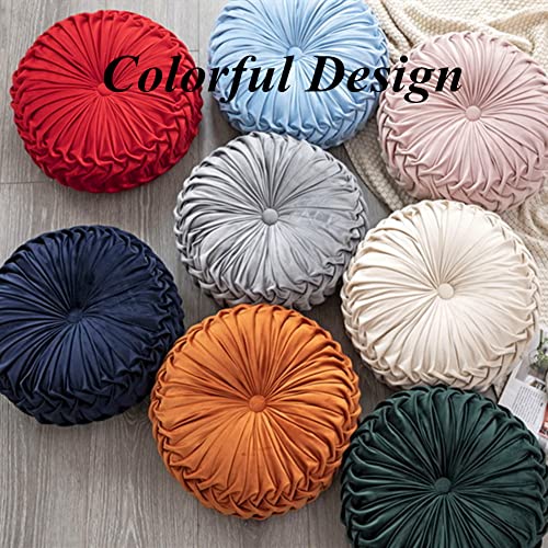 Lavvi Round Velvet Seat Cushion Pleated Pumpkin Floor Throw Pillow 15”x15” Soft Decorative for Bed Sofa Couch Car Seat (Brown) 15x15x4 In