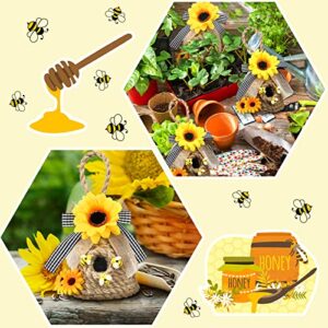 2 Pieces Mini Beehive Farmhouse Bee Hive Decor Bee Tiered Tray Decor Spring Summer Shelf Sitter Bee Kitchen Decor with Sunflower Bee Home Decor Decorative Honey Bee Decorations for Home Shelf Decor