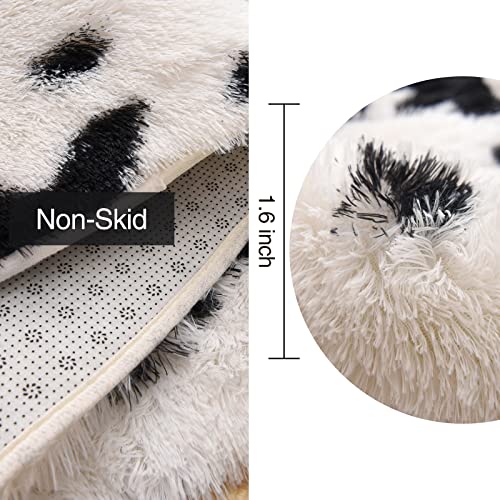 Aimuan Cute Cow Print Rug Fun Faux Cowhide Area Rug Animal Hide Carpet Nice for Nursery Decorating Kids Room (White-Black, 3x5)