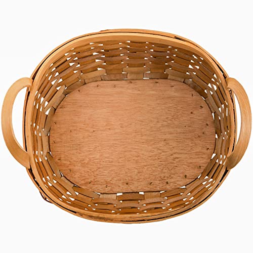 Elsjoy Set of 3 Wood Woven Storage Basket with Handles, Oval Fruit Bread Basket Organizer Rustic Rattan Nesting Basket Bin for Living Room, Bathroom, Kitchen, Home Decor