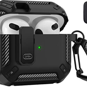 Maxjoy for Airpods 3rd Generation Case, Airpods 3 Case Cover with Lock Airpods 3 Generation Protective Case Gen 3 Shockproof Cover with Keychain Compatible with Apple Airpods 3rd Generation 2021 Black