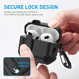 Maxjoy for Airpods 3rd Generation Case, Airpods 3 Case Cover with Lock Airpods 3 Generation Protective Case Gen 3 Shockproof Cover with Keychain Compatible with Apple Airpods 3rd Generation 2021 Black