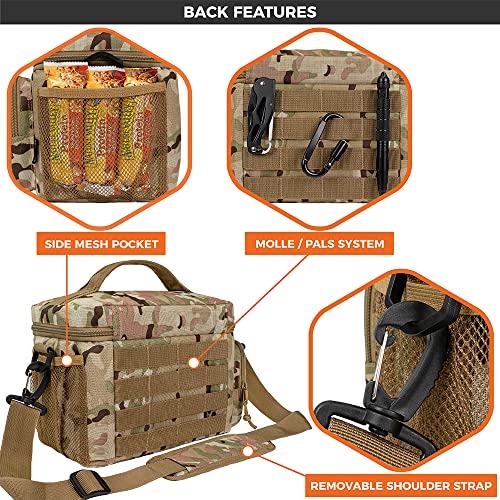 OPUX Tactical Lunch Box for Men, Insulated Lunch Bag for Adult, Large Lunch Cooler with MOLLE, Mesh Side Pockets for Office, Meal Prep (Camo)