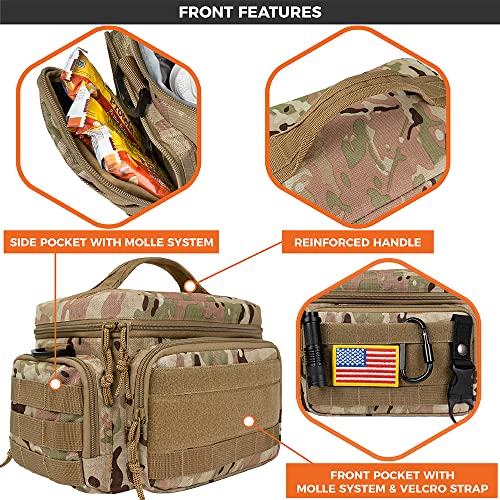 OPUX Tactical Lunch Box for Men, Insulated Lunch Bag for Adult, Large Lunch Cooler with MOLLE, Mesh Side Pockets for Office, Meal Prep (Camo)
