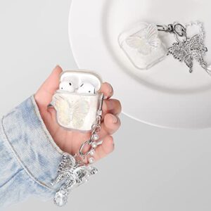 MOLOPPO Compatible with AirPods Case with Girls Cute Clear Glitter Butterfly Design Smooth Soft TPU Cover Case for Airpods 2 &1,Cute for Airpods-Butterfly