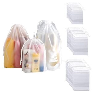 set of 30 translucent frosted shoe bag for travel, household shoe storage bag, clothes, toiletries, with rope storage organizer, large, medium and small 10 pieces each