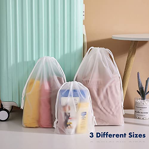 Set of 30 Translucent Frosted Shoe Bag for Travel, Household Shoe Storage Bag, Clothes, Toiletries, with rope Storage Organizer, Large, Medium and Small 10 pieces each