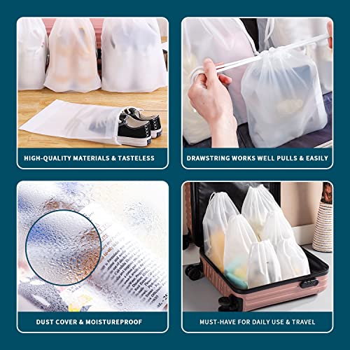 Set of 30 Translucent Frosted Shoe Bag for Travel, Household Shoe Storage Bag, Clothes, Toiletries, with rope Storage Organizer, Large, Medium and Small 10 pieces each