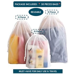 Set of 30 Translucent Frosted Shoe Bag for Travel, Household Shoe Storage Bag, Clothes, Toiletries, with rope Storage Organizer, Large, Medium and Small 10 pieces each