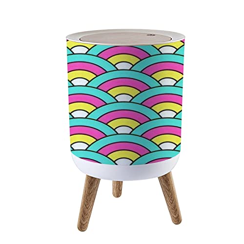 IBPNKFAZ89 Small Trash Can with Lid Cute Retro Dragon Scales Seamless Garbage Bin Wood Waste Bin Press Cover Round Wastebasket for Bathroom Bedroom Office Kitchen