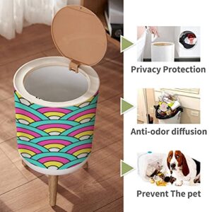 IBPNKFAZ89 Small Trash Can with Lid Cute Retro Dragon Scales Seamless Garbage Bin Wood Waste Bin Press Cover Round Wastebasket for Bathroom Bedroom Office Kitchen