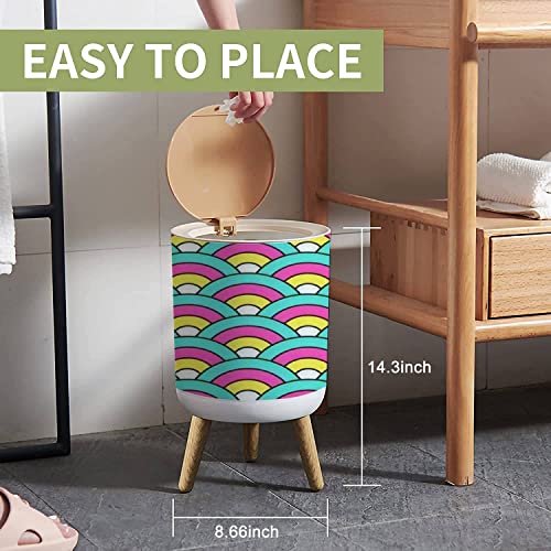 IBPNKFAZ89 Small Trash Can with Lid Cute Retro Dragon Scales Seamless Garbage Bin Wood Waste Bin Press Cover Round Wastebasket for Bathroom Bedroom Office Kitchen