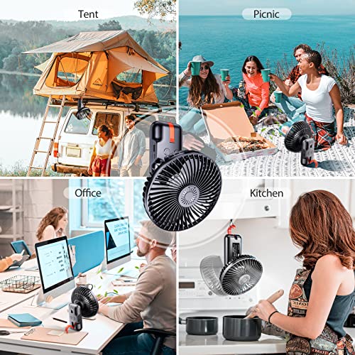 SmartDevil 2 Pack Fans Bundle, Stroller Fan and Camping Fan Combine, 180° Rotation, Tent Fan with Hanging Hook, LED Lights, and Power Bank, Portable Rechargeable Travel Fan for Camping, RV, Picnic