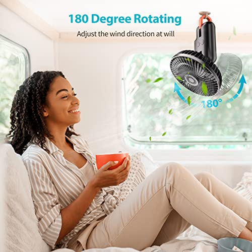 SmartDevil 2 Pack Fans Bundle, Stroller Fan and Camping Fan Combine, 180° Rotation, Tent Fan with Hanging Hook, LED Lights, and Power Bank, Portable Rechargeable Travel Fan for Camping, RV, Picnic