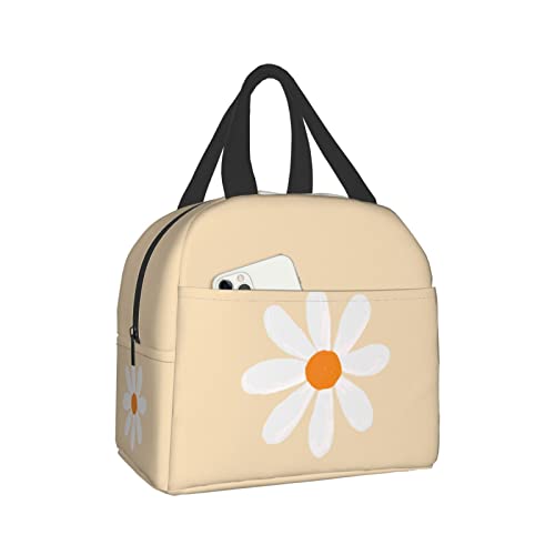 Insulated Lunch Bag Reusable Lunch Box For Women Men, Cooler Lunch Tote Bag With Front Pocket for Picnic Office Work, Cute aesthetic Floral Daisy