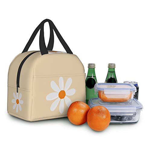 Insulated Lunch Bag Reusable Lunch Box For Women Men, Cooler Lunch Tote Bag With Front Pocket for Picnic Office Work, Cute aesthetic Floral Daisy