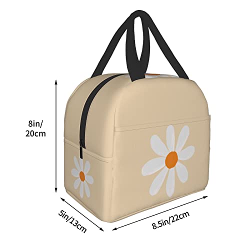 Insulated Lunch Bag Reusable Lunch Box For Women Men, Cooler Lunch Tote Bag With Front Pocket for Picnic Office Work, Cute aesthetic Floral Daisy