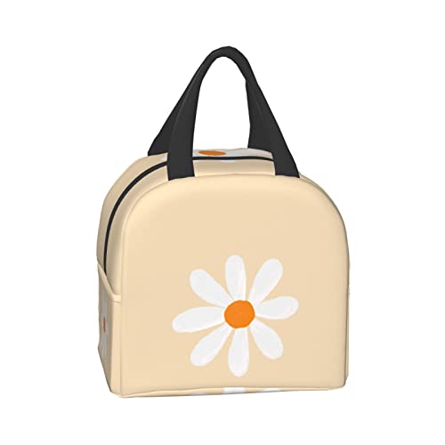 Insulated Lunch Bag Reusable Lunch Box For Women Men, Cooler Lunch Tote Bag With Front Pocket for Picnic Office Work, Cute aesthetic Floral Daisy