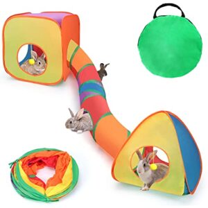 bwogue bunny tunnels & tubes collapsible rabbit hideout tube and foldable cubes playground small animal activity hideaway for dwarf rabbits bunny guinea pigs kitty