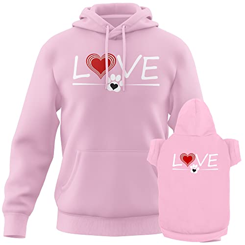 Classy Dog and Owner Outfit Sweater - Love Heart Pet & Owner Matching Hoodie Sweatshirt Cute Dog Clothes - Light Pink/L Human | L Dog