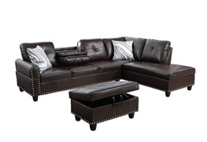 star home living sectional w/ottoman and two pillows sofas, 97.2" w x 69.3" d x 32.3" h, 9916b, brown