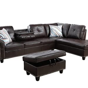 Star Home Living Sectional w/Ottoman and Two Pillows Sofas, 97.2" W x 69.3" D x 32.3" H, 9916B, Brown