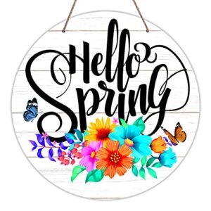 sicohome hello spring door sign welcome door sign round decorative wall sign 11.5" front door home hanging sign spring welcome sign front door decoration gift for front door signs kitchen living