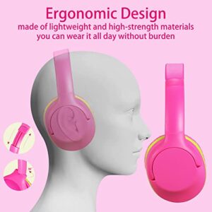 POWMEE Kids Headphones Over-Ear Headphones for Kids/Teens/School with 94dB Volume Limited Adjustable Stereo 3.5MM Jack Wire Cord for Fire Tablets/Travel/PC/Phones(Rose Red)