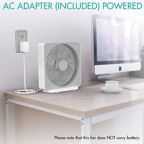 ASKPULION 10 Inch Small Box Fan, 3 Speeds Square Fan Powered by AC Adapter, Small Window Fan for Bedroom Bathroom Kitchen