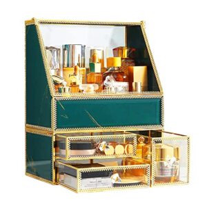 coralhouse makeup organizer, makeup organizer for vanity,cosmetics skincare organizers with lid and drawers,luxury storage tempered glass make up organizers and storage.