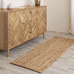 homemonde jute runner rug 2x6 feet braided handmade hallways area rug for living room, bedroom and kitchen