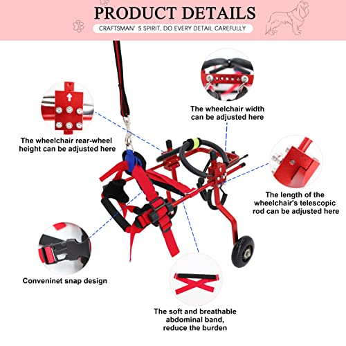 HobeyHove Adjustable Dog Wheelchair for Back Legs，Pet/Doggie Doggy Wheelchairs with Disabled Hind Legs Walking (XS-Red)