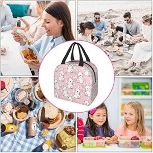 Ucsaxue Cute Bunny And Heart On Pink Lunch Box Reusable Lunch Bag Work Bento Cooler Reusable Tote Picnic Boxes Insulated Container Shopping Bags For Adult Women Men