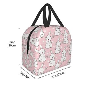 Ucsaxue Cute Bunny And Heart On Pink Lunch Box Reusable Lunch Bag Work Bento Cooler Reusable Tote Picnic Boxes Insulated Container Shopping Bags For Adult Women Men