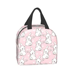 Ucsaxue Cute Bunny And Heart On Pink Lunch Box Reusable Lunch Bag Work Bento Cooler Reusable Tote Picnic Boxes Insulated Container Shopping Bags For Adult Women Men